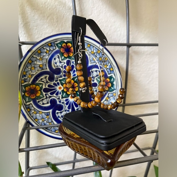 Golden Tiger Eye Earrings Genuine Stones - Picture 2 of 7